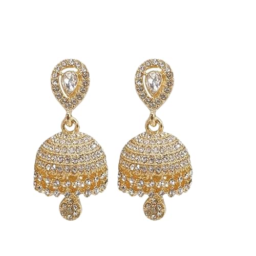 Boho Crystal Teardrop Earrings Vintage Jhumki Bel Dangle Earrings with Bell Pendant Lightweight Alloy