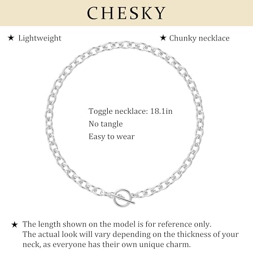 CHESKY 14K Gold Plated Chunky Necklace for Women, Trendy Toggle Clasp | Statement Pendant Necklace, Layered Paperclip Chain, Toggle Clasp Design, Thick Gold Chain, Non Tarnish Everyday Jewelry - color: silver, style: paperclip
