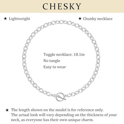 CHESKY 14K Gold Plated Chunky Necklace for Women, Trendy Toggle Clasp | Statement Pendant Necklace, Layered Paperclip Chain, Toggle Clasp Design, Thick Gold Chain, Non Tarnish Everyday Jewelry - color: silver, style: paperclip