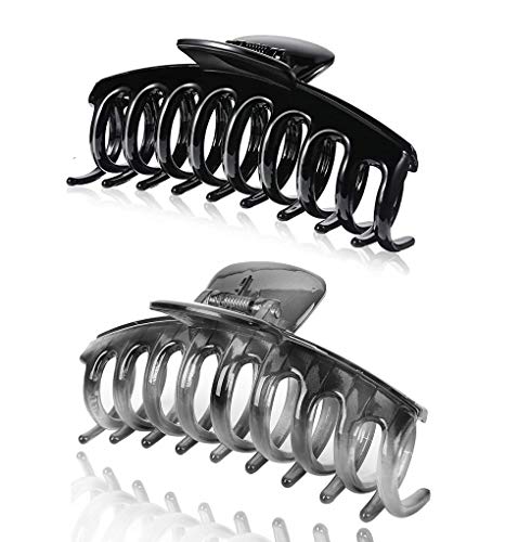 Pack of 2 Liasun 4.3" Jelly Color Hair Claw Clip-Acrylic Strong Holding Power Hair Clips Hairgrip for Women and Girls Hair Barrettes for Medium or Long Hair (Gray+Black) - color: Gray+Black