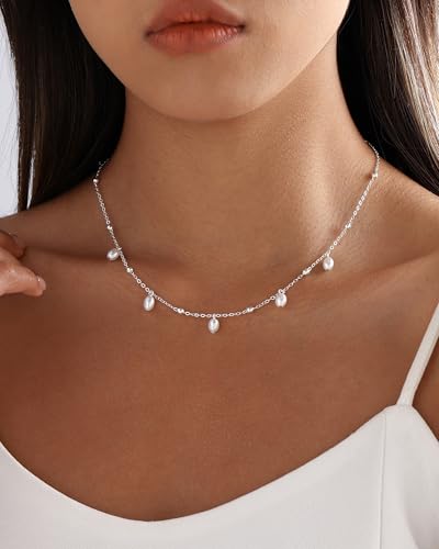 Pearl Necklaces for Women Trendy 14k Gold Plated Cubic Zirconia Pearl Pendant Necklace Valentines Day Wedding Birthday Mother's Day Gifts Dainty Gold Necklace for Women - color: Style 7 - Silver Necklace