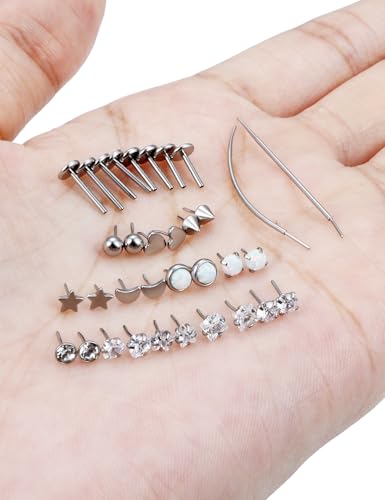20/18/16G Threadless Nose Rings Flat Back Stud Earrings Piercing Jewelry for Women Men 6/7/8mm Push In Bar Cartilage Tragus Lip Medusa Monroe Labret Stud Hypoallergenic Surgical Steel - size: 20g*6/7/8mm