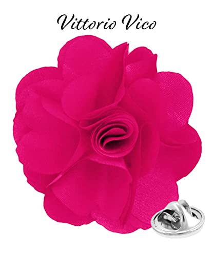 Premium Men's Formal Solid Color Flower Lapel Pin - Boutonniere for Men, Brooch Pin - color: Hot Pink