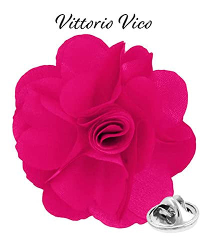 Premium Men's Formal Solid Color Flower Lapel Pin - Boutonniere for Men, Brooch Pin - color: Hot Pink