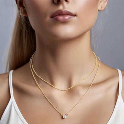 Yowivon Layered Gold Necklaces for Women, Dainty 14K Gold Plated Pendant Necklace, Non Tarnish Cubic Zirconia Stack Choker Necklace, Adjustable Hypoallergenic Trendy Jewelry Gift for Her - style: Gold-Zircon Pendant
