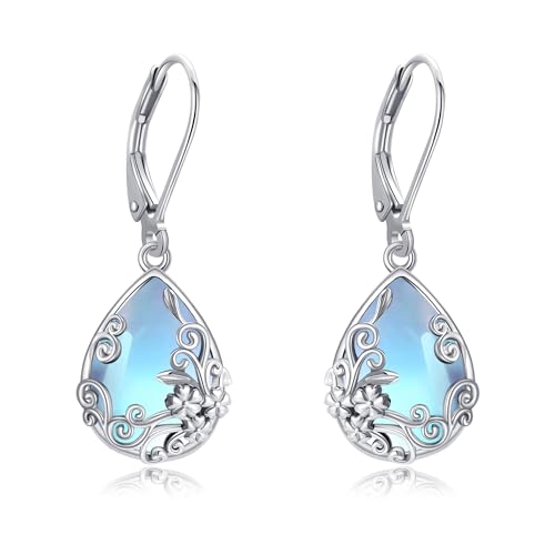 Black Onyx Earrings 925 Sterling Silver Black Onyx Dangle Drop Earrings Filigree Jewelry Gift for Women Girls - style: Moonstone Filigree