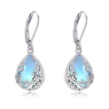 Black Onyx Earrings 925 Sterling Silver Black Onyx Dangle Drop Earrings Filigree Jewelry Gift for Women Girls - style: Moonstone Filigree