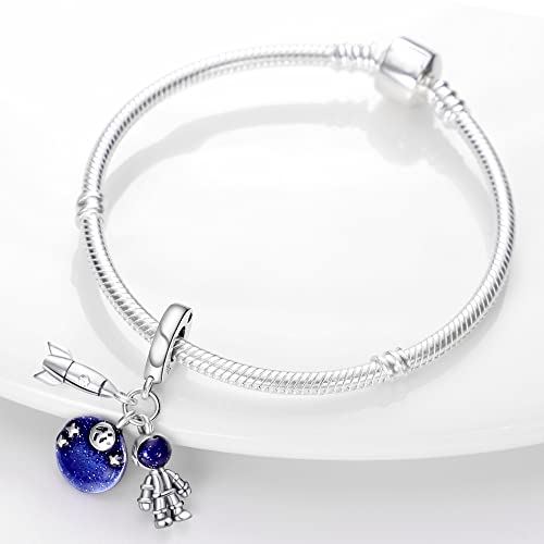Pandach 925 Sterling Silver Charms for Bracelets and Necklaces Travel Round The World Beads Charms Relaxation Dangle Pendant,Jewelry Beads Gifts for Women - style: Travel Round The Space Charm
