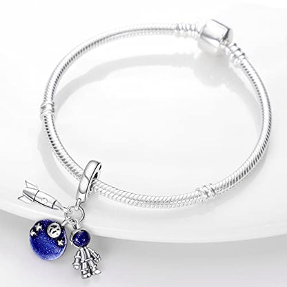 Pandach 925 Sterling Silver Charms for Bracelets and Necklaces Travel Round The World Beads Charms Relaxation Dangle Pendant,Jewelry Beads Gifts for Women - style: Travel Round The Space Charm