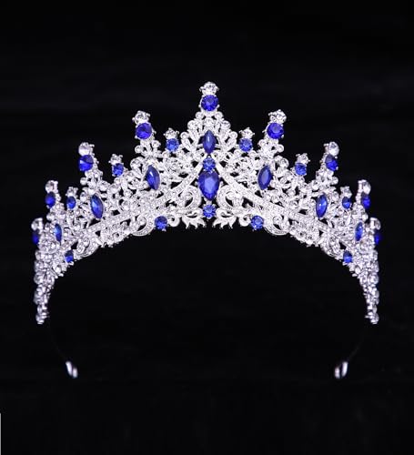 Tiaras and Crowns for Women Crystal Princess Tiaras Rhinestone Queen Crowns For Wedding Bridal Birthday Prom Pageant Party (Tiara 100) - color: Dark Blue