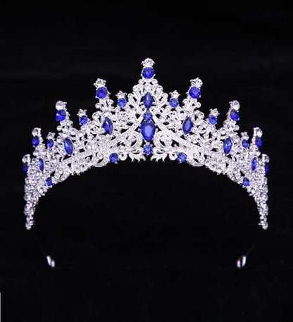 Tiaras and Crowns for Women Crystal Princess Tiaras Rhinestone Queen Crowns For Wedding Bridal Birthday Prom Pageant Party (Tiara 100) - color: Dark Blue
