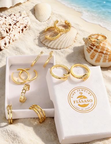 FIASASO 12Pcs Toe Rings for Women - 14K Gold Filled Toe Ring Non Tarnish Adjustable Simple Hug CZ Thin Band Toe Rings Summer Beach Foot Jewelry for Women - color: Gold
