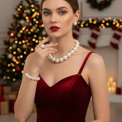 Prom Jewelry Set for Women Pearl Jewelry Sets Pearls Necklace Earrings Bracelet Ring Sets Faux Pearls Bridesmaid Bridal Wedding Prom Outfits Jewelry Sets - color: White