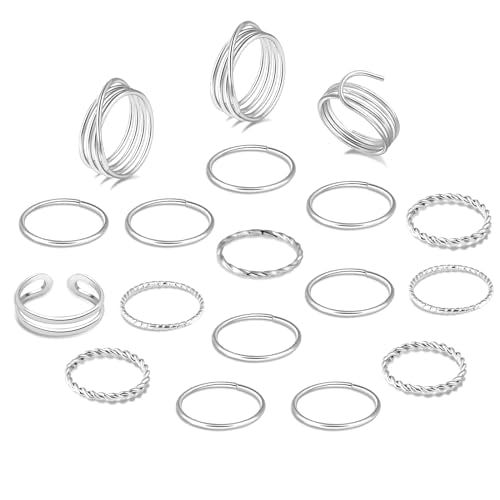 ONESING 18-31 Pcs Knuckle Rings for Women Stackable Rings Sets Vintage Joint Finger Rings Gold Rings Set for Women Men Hollow Carved Flowers Crystal Rings - color: Silver 2-18PCS