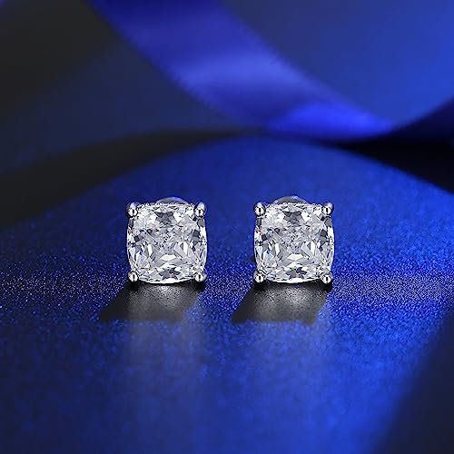 925 Sterling Silver 2-4 Carat Lab Simulation-Diamond Stud Earrings 5A Cubic Zirconia Stud Earrings Hypoallergenic White Gold Plated, Perfect Jewelry Gifts - style: Cushion Cut 7MM