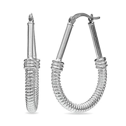 LeCalla 925 Sterling Silver Hoop Earrings for Women | Italian Design Classic Diamond-Cut Textured Hoops Earring | Women's Oval Drop Shape Silver Earring Jewelry - color: Large Twisted