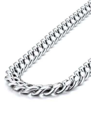 ChainsPro Stainless Steel Mens Cuban Link Chains, Hip Hop Miami Necklace | Daily Wear Jewelry with Gift Box, Silver/Gold Plated/Black, Sweatproof & Waterproof, Hypoallergenic Men Chains, No Tarnish - color: Silver