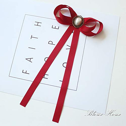 FASELE JKQBUX Women's Brooch Pin pearl Jk preppy style Pre Neck Tie Wedding Party Bow for Women Student Bow Tie accessory - color: Red