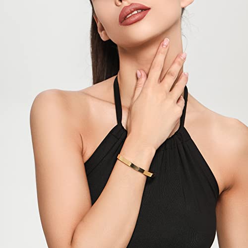 PDWZNBA 18K Gold-Plated Love Friendship Bracelets Trendy Stainless Steel Bangle Jewelry Gifts for Women - style: Glossy-Gold