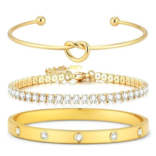 18 K Gold Plated Love Bangle Bracelet Stack Cuff Jewelry for Women Jewelry Set for Women Gift with Box - style: style27