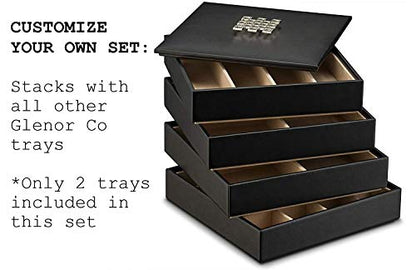 Glenor Co Jewelry Organizer Tray - Set of 2 - Stackable 8 Slots Jewelry Storage Trays - Display on Dresser or Drawer - for Necklace & Bracelet - Compatible with Other Trays - Black - size: Square - 4 Rectangle Slot x 2