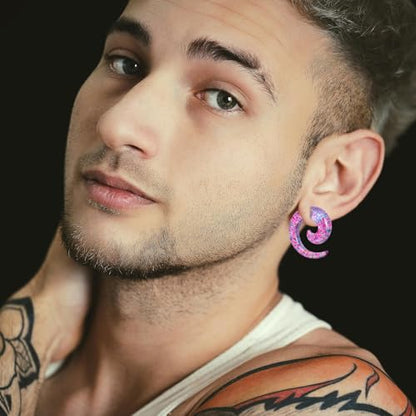 54/102Pcs Ear Stretching Kit 14G-00G Acrylic Ear Gauge Stretching Kit with Heart Plugs Gauge Tapers Ear Tunnels Horseshoes Taper Spiral Tapers Gauges Ear Expanders for Men Women - color: Pink & Purple