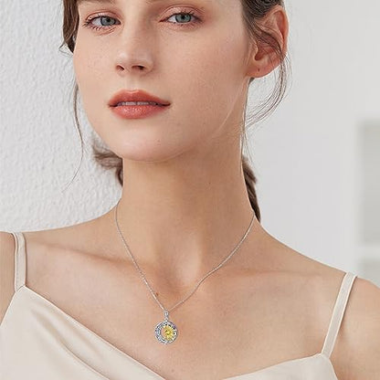 AOBOCO 925 Sterling Silver Moon Sun Star Necklace Celtic Jewelry for Women Girls - color: Circle Crystal-Purple Color