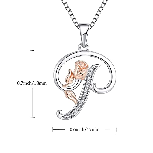 STARCHENIE Initial Necklace for Women Sterling Silver Letters 26 Alphabet Pendant Rose Flower Jewelry Gifts for Family Sisters Friend - color: P