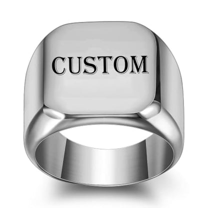 Stainless Steel Square Signet Rings for Men Women Gold/Silver Plain Pinky Thumb Ring, Gift for Dad Husband - color: Square Silver-Custom