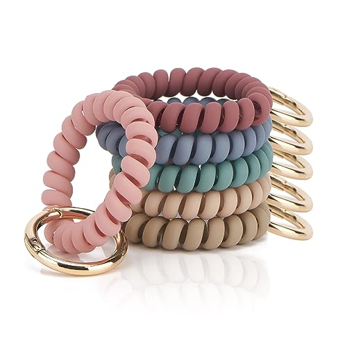 QIUTIMIY 6PCS Wristlet Keychain, Colorful Spiral Coil Hair Tie for Women, Sauna Accessaries Wrist Coil Key Ring Key Holder - color: Matte(medium)