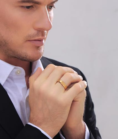 Stainless Steel Wedding Band Ring For Men Women | Sandblasted matte finish, 4mm/6mm/8mm widths, steel/black/gold-tone colors, everyday wear, wedding - color: Matte-6mm-Gold