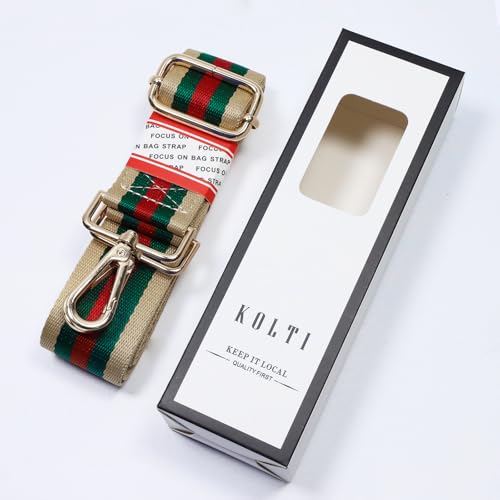 Kolti Purse Strap Replacement Crossbody Handbag Stripe Wide Adjustable - color: Gold Buckle-416
