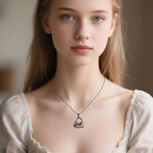 Halloween Necklace 925 Sterling Silver Black Rose Rib Cage Heart Pendant Necklace Halloween Jewelry Gifts for Women Gothic Party - style: Skeleton