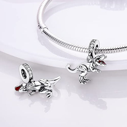 925 Sterling Silver Charm for Bracelet Necklace Women Dangle Pendant Beads | Love Faith Mom Ocean travel Butterfly Party Charm Beads Pendants DIY Jewelry Gift - color: Dinosaur Charms