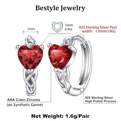 Bestyle 925 Sterling Silver Huggie Hoop Earrings Small Birthstone Hoop Earrings for Women Hypoallergenic Silver Huggie Earring,Great Birthday Earrings Gift for Daughter Wife Mom - color: 01-Red Garnet-Hoop