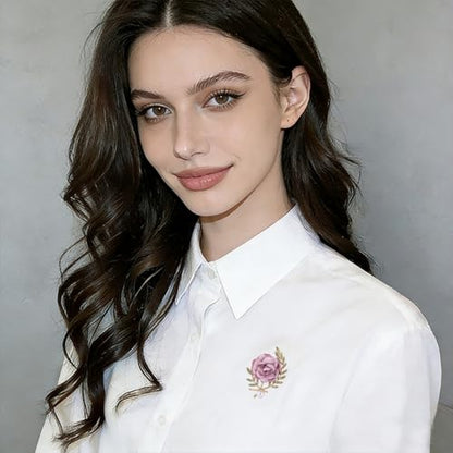Handmade Elegant Red Rose Flower Brooch Pin for Women Crystal Pearl Fabric Flower Lapel Pin Dress Suit Accessories - color: Purple A
