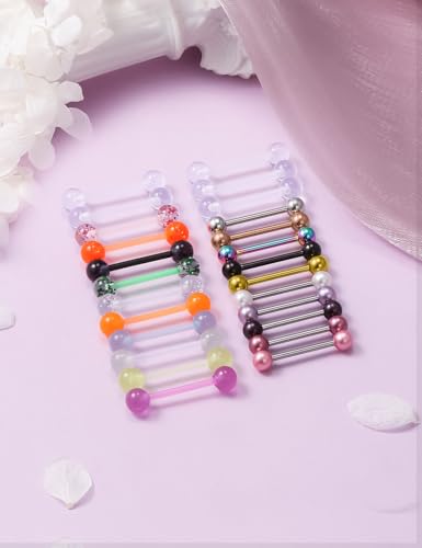 Prjndjw 14G, 16/19/22mmL, 25/30PCS, 5mm Ball Barbell Tongue Ring. Surgical Steel Nipple Piercing Vemom/Glow in The Dark/Created Pearl/Body Jewelry for Woman Unisex - color: 5/8in(16mm)
