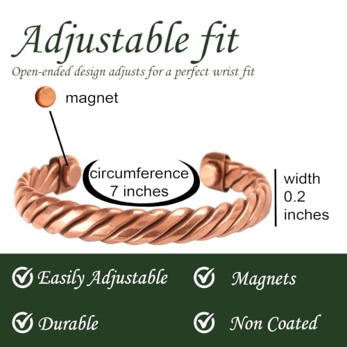 Touchstone Copper magnetic bracelet Tibetan style. Hand forged with solid and high gauge pure copper. Twisted rope look. - style: Braided 4