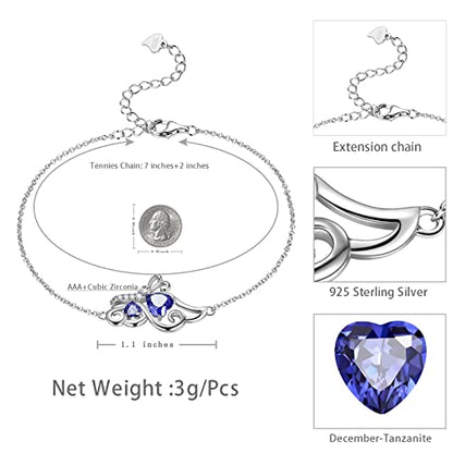 Butterfly Heart Necklace Birthstone Pendant Necklace Earrings Bracelet Women 925 Sterling Silver Animal Butterflies Birthstone Pendant Crystal Birthday Jewelry Wedding Gift - color: L.December-bracelet