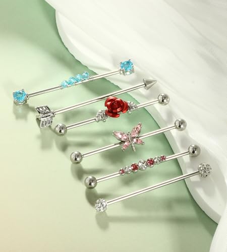 TIANCI FBYJS 7-16pcs 14G Stainless Steel Industrial Piercing Barbell Earring Cartilage Body Jewelry 38mm 1&1/2 Inch Industrial Piercing Bar for Women Men Snake Chain Dangle - color: new set mix color