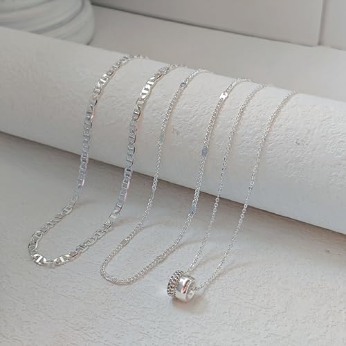 OGD Layered CZ Rondelle Pendant Necklaces for Women, 14K Gold Plated Trendy Mariner Chain Dainty Circle Rondelle Pendant Choker Necklace for Women Two-Toned Cubic Zirconia Gold Necklace - color: Silver Rondelle Layered-3PCS