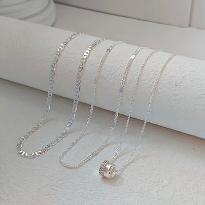 OGD Layered CZ Rondelle Pendant Necklaces for Women, 14K Gold Plated Trendy Mariner Chain Dainty Circle Rondelle Pendant Choker Necklace for Women Two-Toned Cubic Zirconia Gold Necklace - color: Silver Rondelle Layered-3PCS