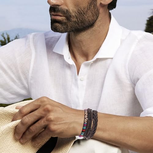36Pcs Braided Leather Bracelets for Men Women Wrap Wood Beads Cuff Bracelet Hemp Cords Ethnic Tribal Handmade Wrap Wristband Bracelets Set Adjustable