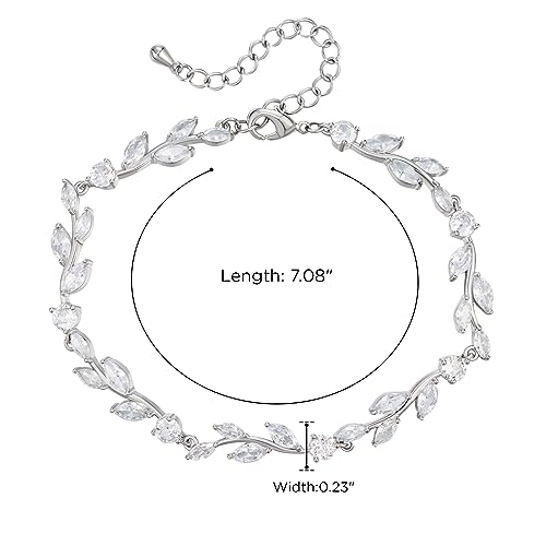 SWEETV Cubic Zirconia Wedding Bridal Bracelet for Brides,Bridesmaids, Silver Crystal Elegant Tennis Bracelet for Women Prom Jewelry Gifts - color: Style6-Silver