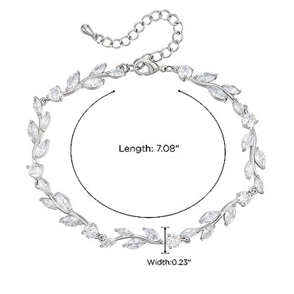 SWEETV Cubic Zirconia Wedding Bridal Bracelet for Brides,Bridesmaids, Silver Crystal Elegant Tennis Bracelet for Women Prom Jewelry Gifts - color: Style6-Silver
