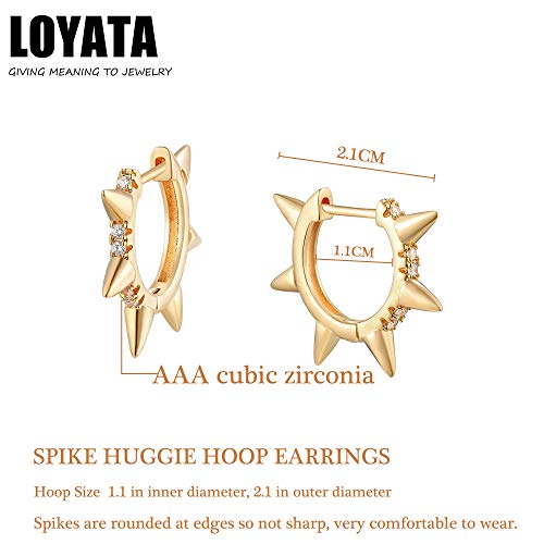 LOYATA Gold Huggie Hoop Earrings 14K Gold Plated Dainty Small Simple Hypoallergenic Jewelry Gift for Women - style: Six Spike