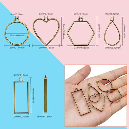 50pcs Open Bezels for Resin,5 Styles Hollow Frame Pendants Resin Casting Frame Pendant Resins Jewelry Making Supplies for Resins Casting,Necklace,Earrings,Pressed Flower,DIY Crafts(Ancient Cyan) - color: 50pcs;Ancient Cyan;5 Styles