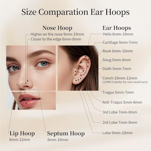 2Pcs Nose Ring Hoop Set: 14G 16G 18G 20G 316L Surgical Steel Septum Rings Hypoallergenic Body Jewelry 6/7/8/9/10/12MM Cartilage Earrings for Women Men - color: Black-Single+Single CZ