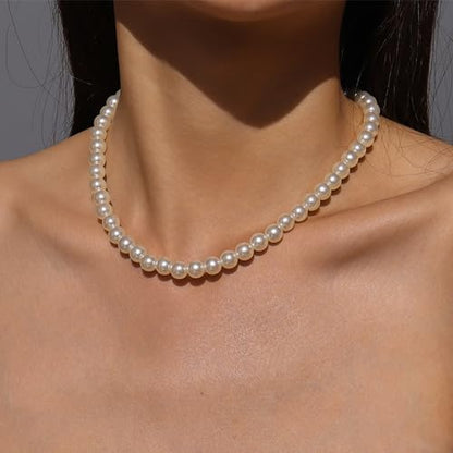 Chunky Pearl Choker Necklace - Stackable Statement Wedding Party Jewelry Gift - size: 8mm pearl