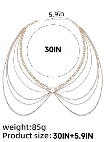 Rhinestone Body Chains Jewelry For Women And Girls Sexy Belly Waist Chain Bikini Beach Accessories Suitable for a Variety of Carnival scenes - style: Small-30INCH -GOLD